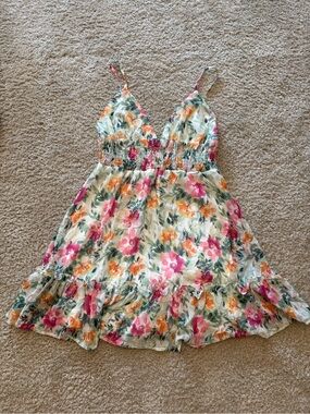 Floral V-Neck Summer Dress in Pink & Orange